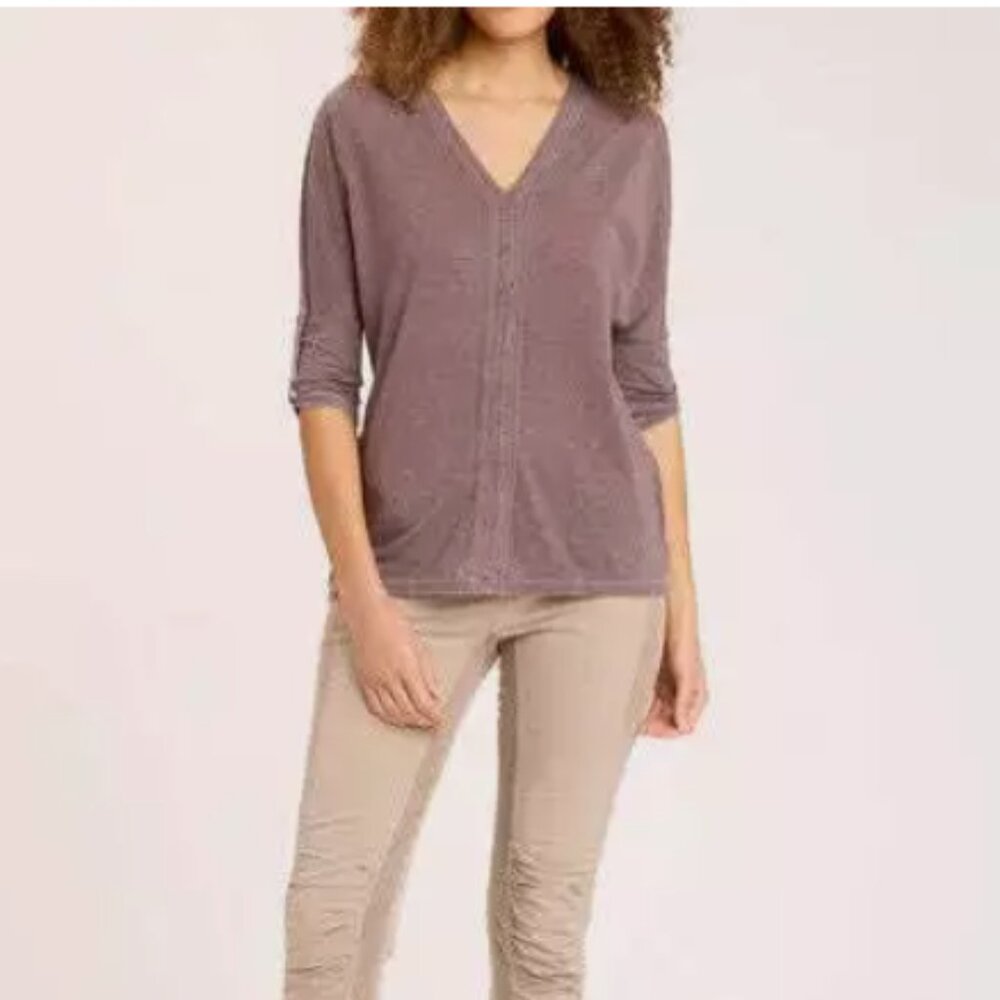 WEARABLES XCVI I NWT Sumac Pigment Rust V-Neck Midwest 3/4 Sleeve Shirt Top, S - Picture 4 of 14